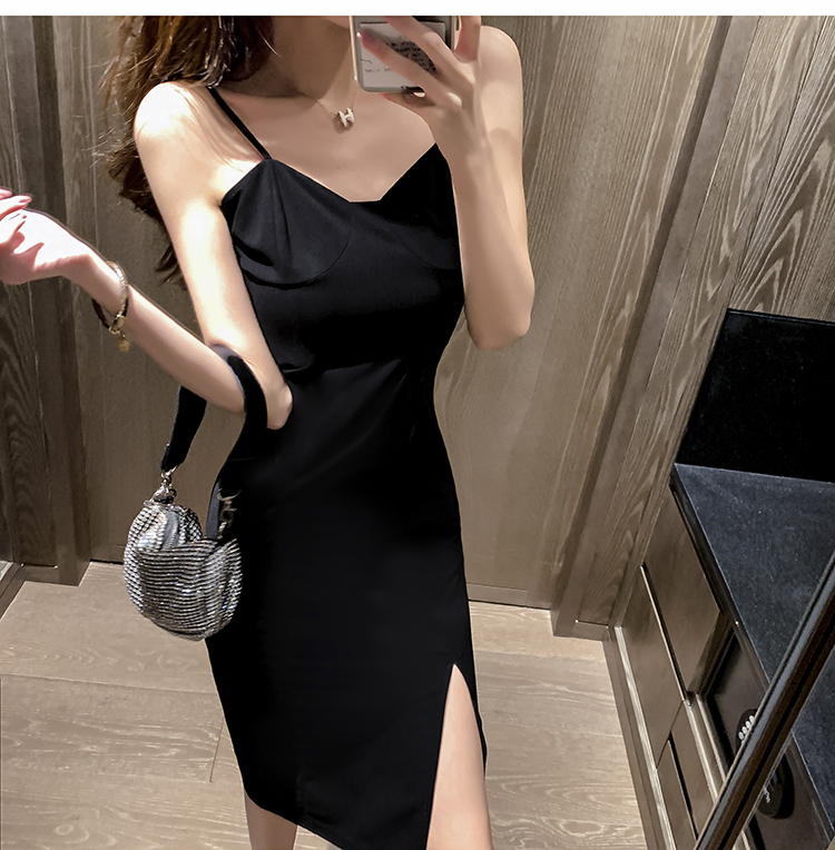 Long slim simple sling package hip bottoming dress