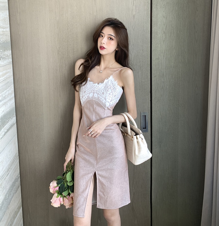 Splice lace sling package hip bottoming fashion dress