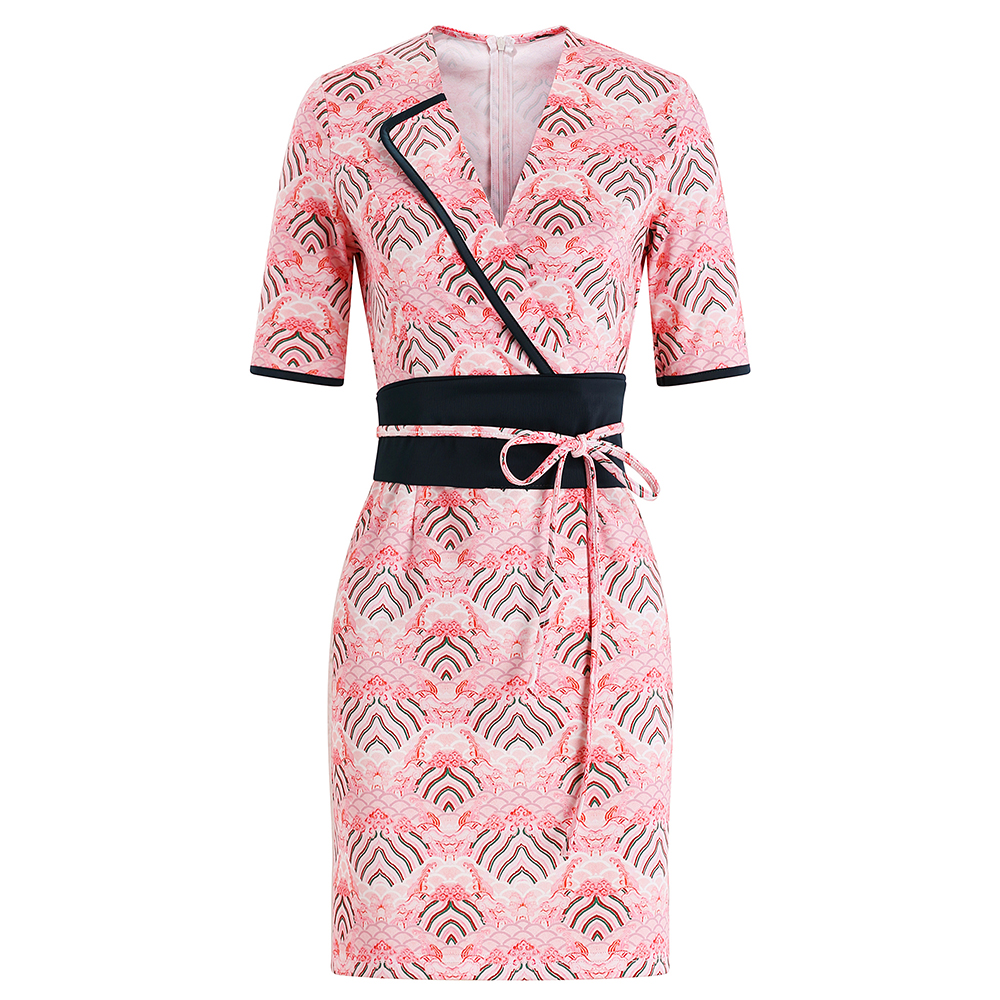 Lapel short sleeve kimono nightclub package hip dress