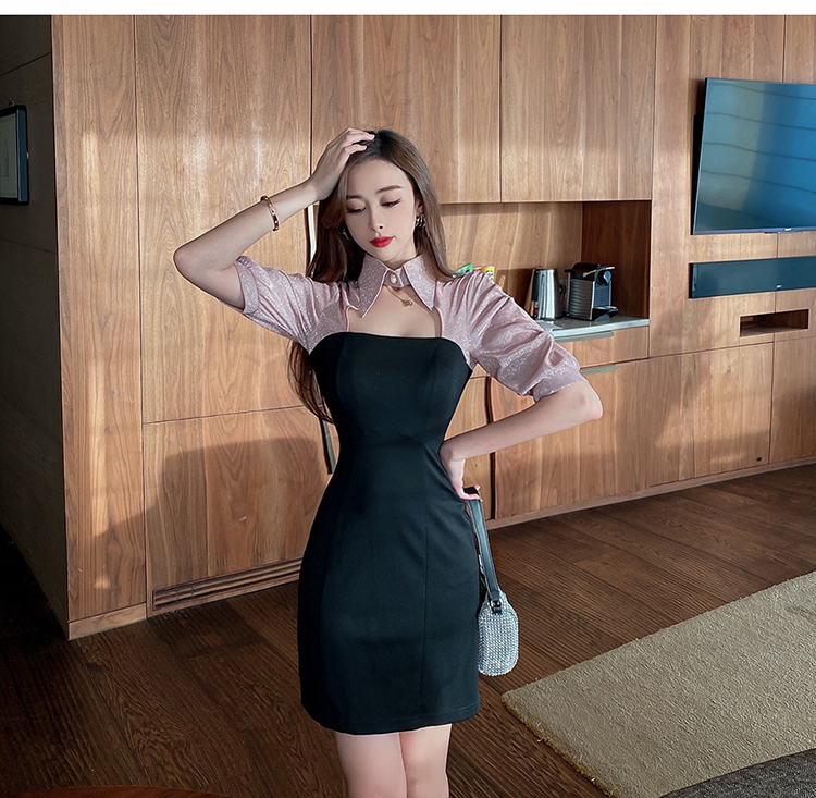 Hollow splice fashion sexy slim mixed colors dress