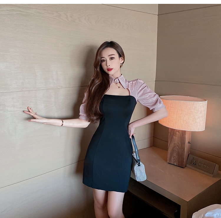Hollow splice fashion sexy slim mixed colors dress