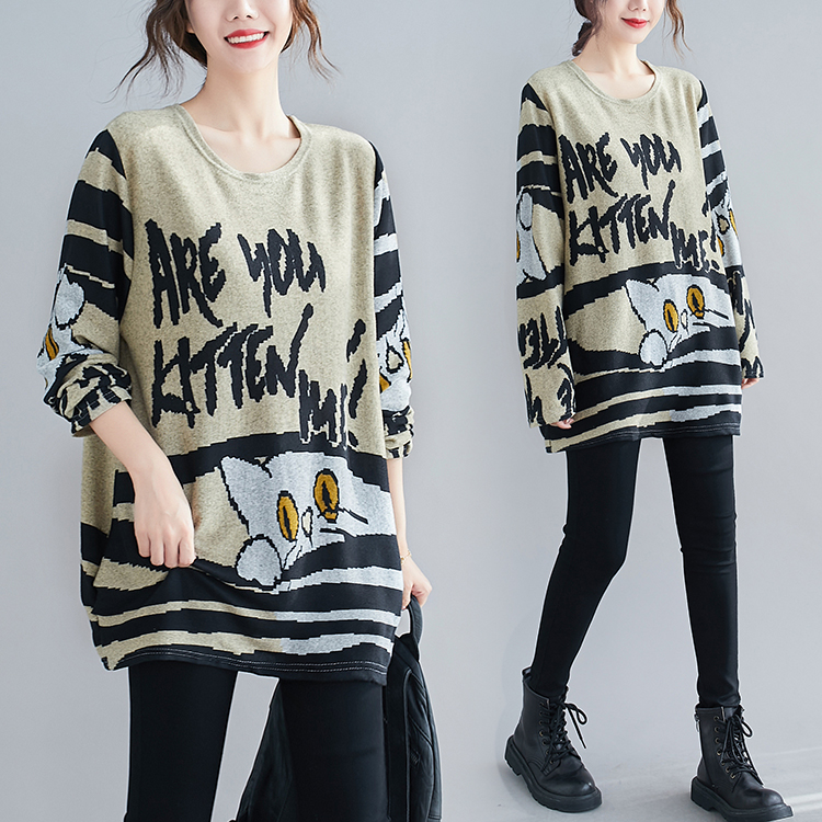 Round neck spring and autumn tops enlarge long sleeve T-shirt