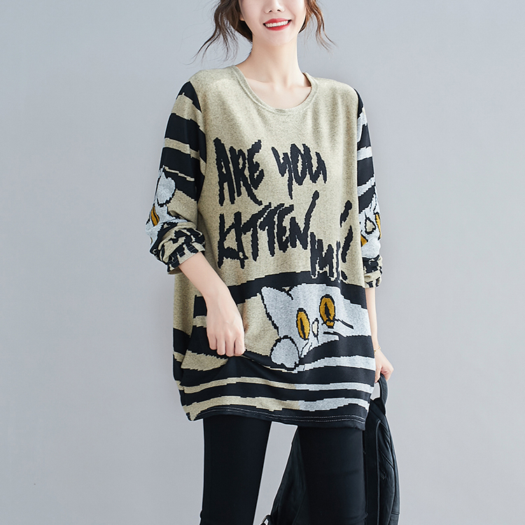 Round neck spring and autumn tops enlarge long sleeve T-shirt