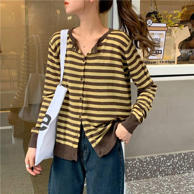 Stripe slim knitted cardigan