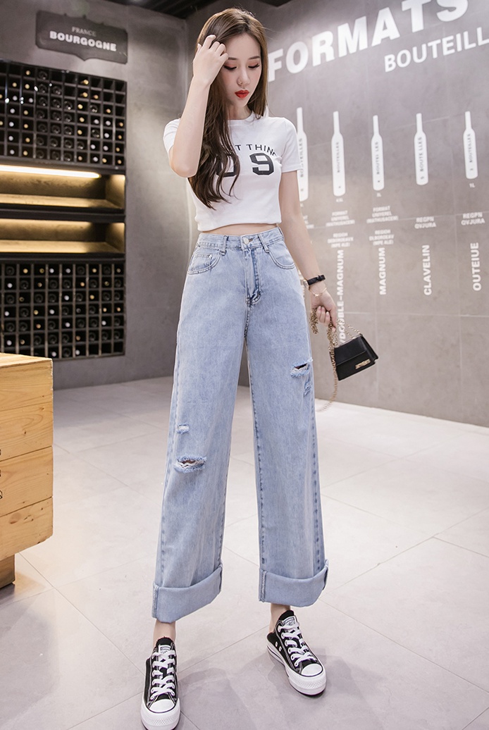 High waist drape summer pants loose slim thin jeans for women