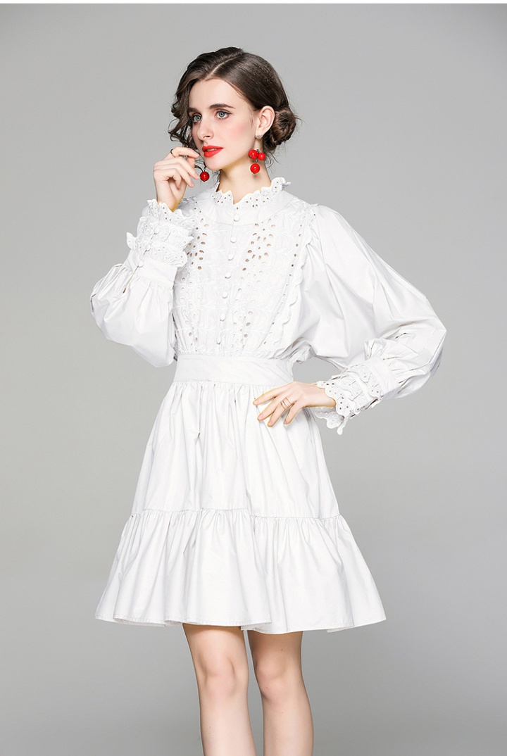 Embroidery round neck hollow spring cotton dress