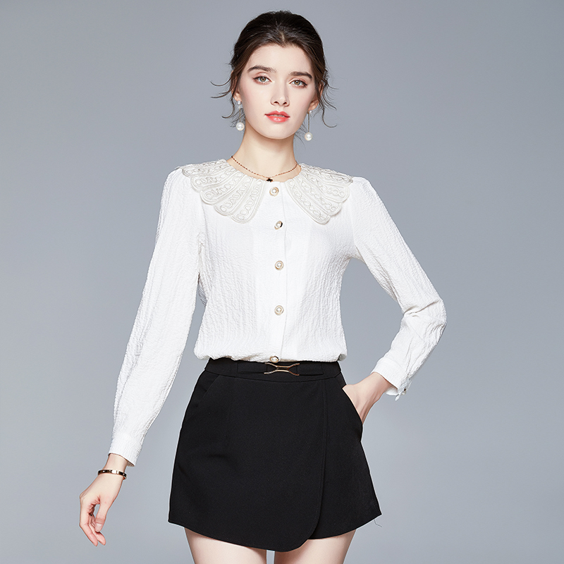 Doll collar Western style tops white culottes a set for women