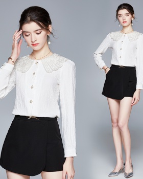 Doll collar Western style tops white culottes a set for women