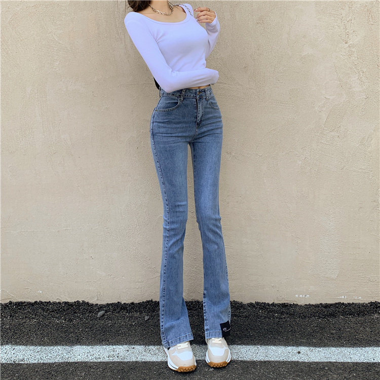 Split micro speaker stretch pants slim jeans for women