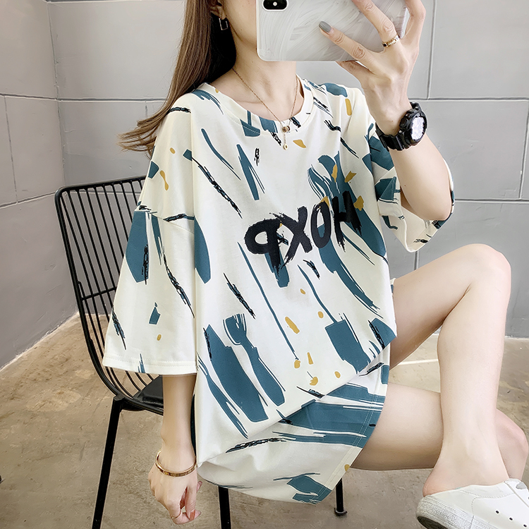 Summer round neck large yard loose T-shirt for women