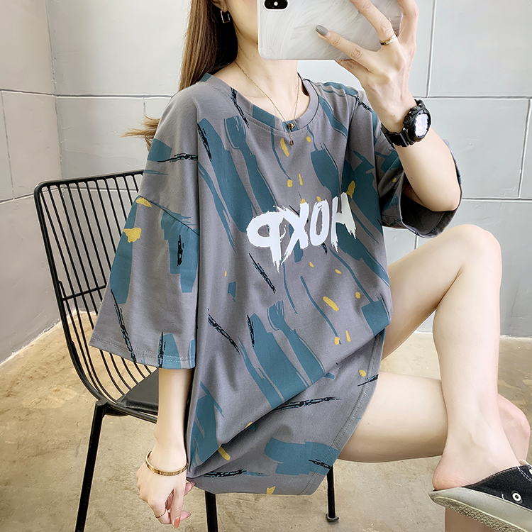 Summer round neck large yard loose T-shirt for women