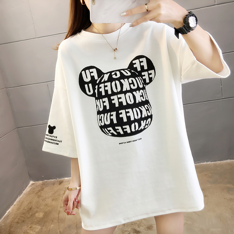 Cartoon round neck letters loose summer T-shirt for women