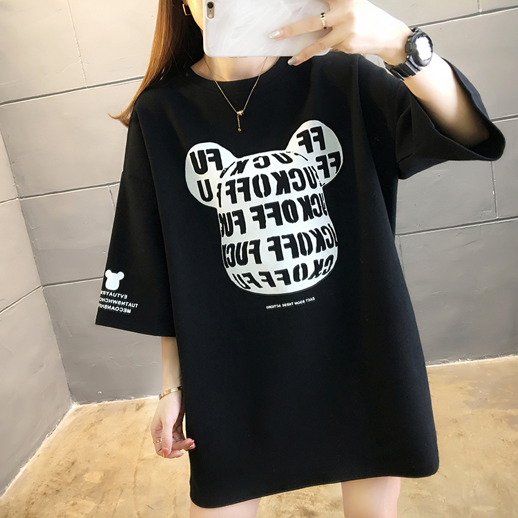 Cartoon round neck letters loose summer T-shirt for women