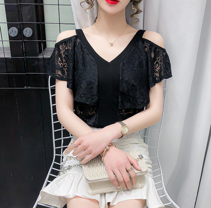 Strapless all-match T-shirt lace slim tops for women