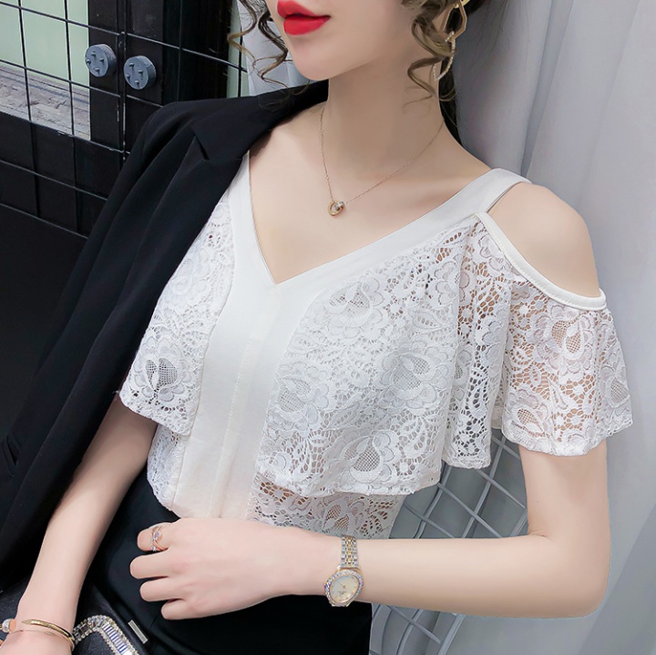 Strapless all-match T-shirt lace slim tops for women
