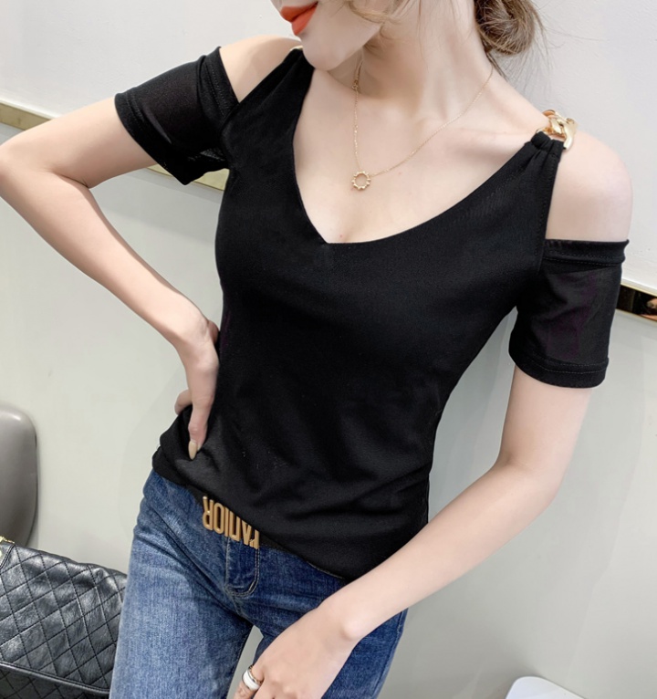 V-neck gold buckle tops fashion small shirt for women