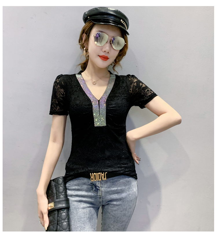 V-neck lace small shirt summer fashion tops for women