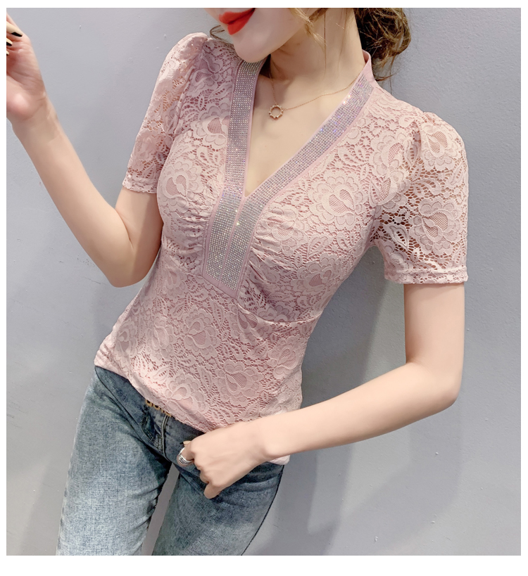 V-neck lace small shirt summer fashion tops for women