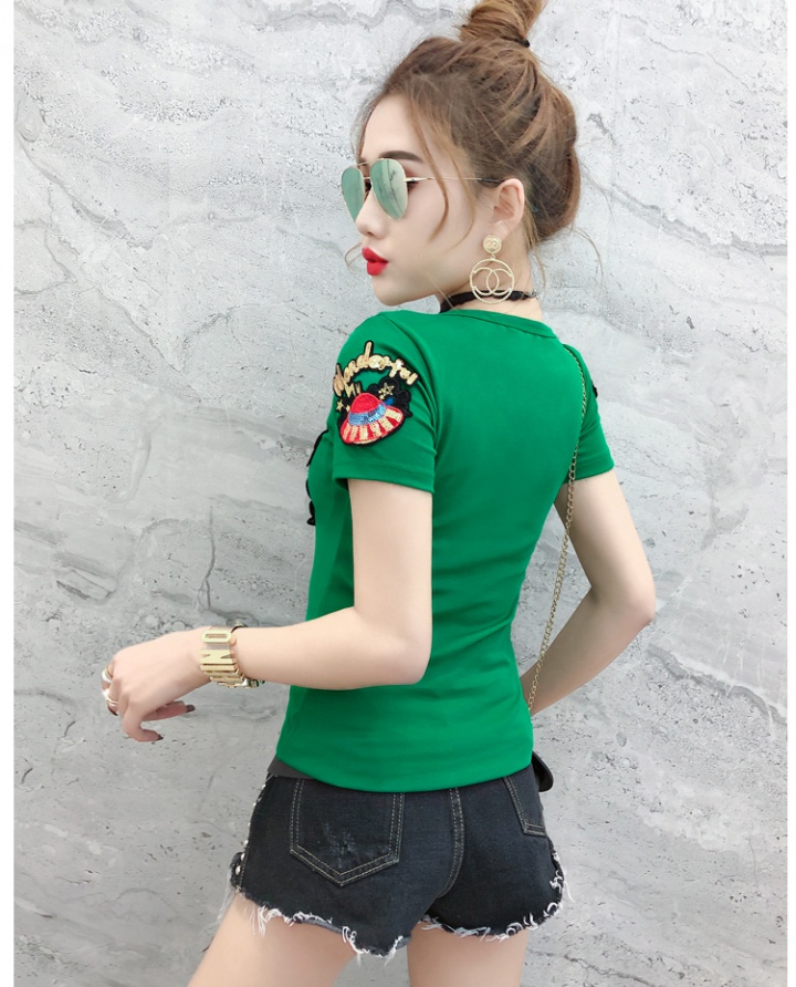 Fashion slim tops sequins embroidery small shirt for women