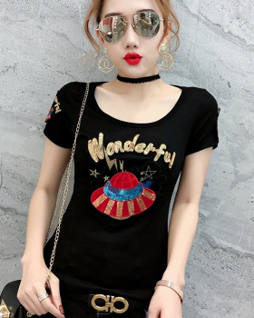 Fashion slim tops sequins embroidery small shirt for women