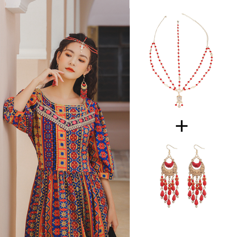 Beads travel headwear small lady red accessories a set