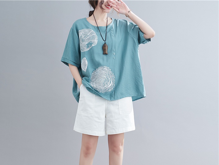 Fashion irregular T-shirt all-match printing tops for women