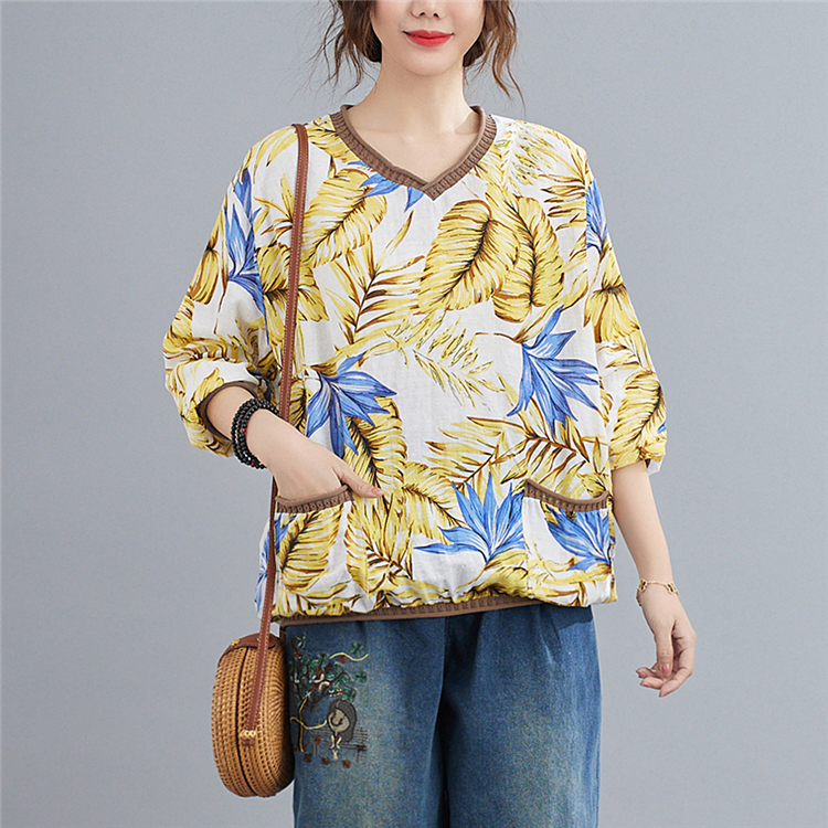 Printing splice T-shirt spring and summer shirts for women