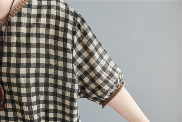 V-neck cotton linen tops short sleeve shirts for women