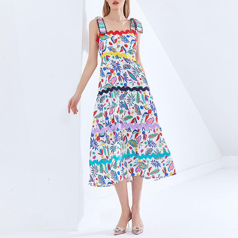 Slim spring and summer long printing dress for women