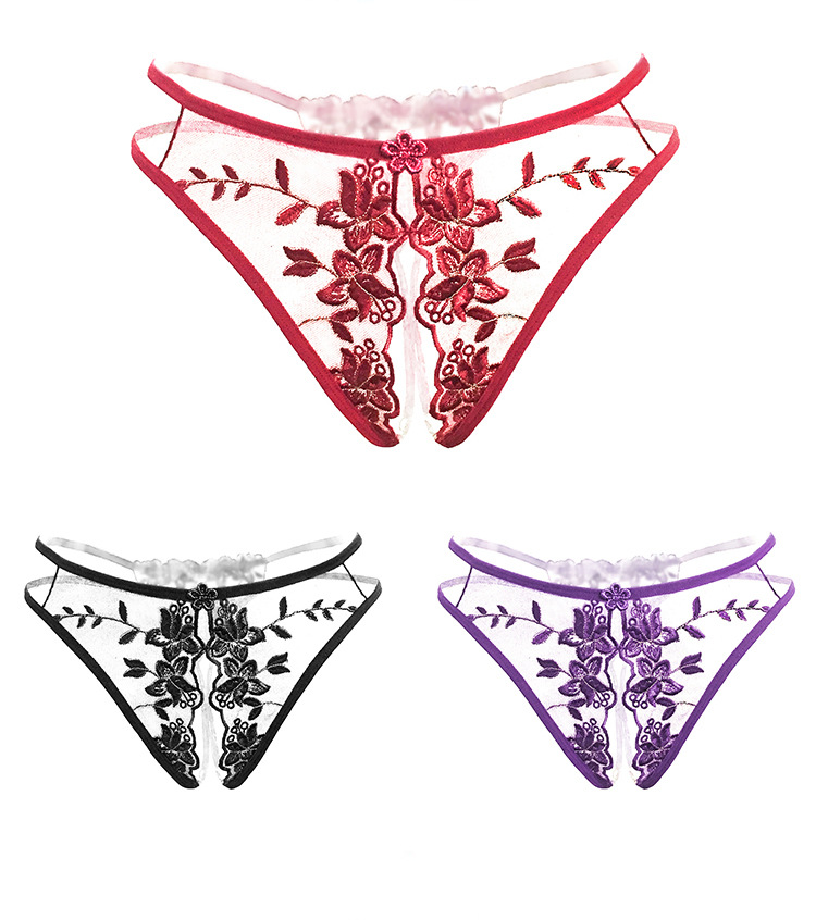 Embroidery sexy T-back perspective underwear for women