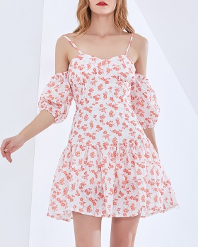 Splice strapless sexy printing sling summer dress