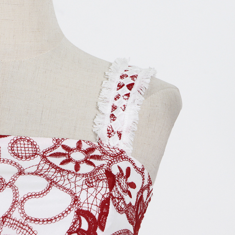 Sling summer lace vest printing halter hollow skirt a set