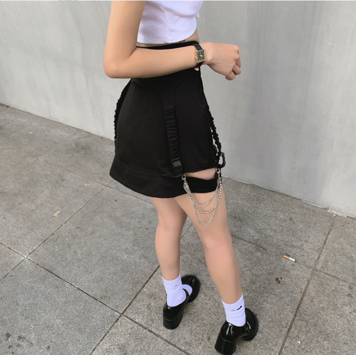 Package hip black split chain hollow high waist skirt for women