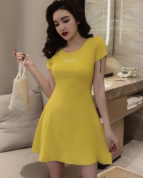 Letters slim pinched waist round neck dress for women