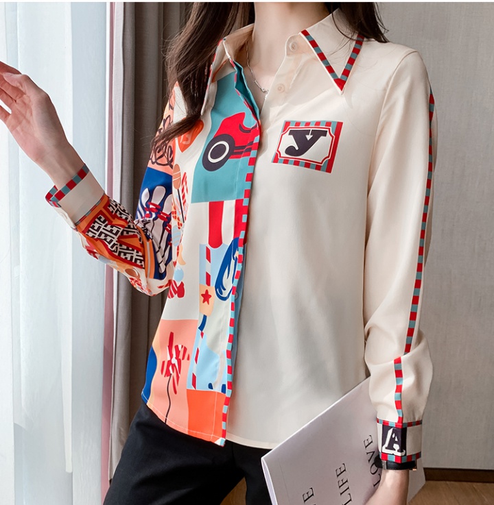 Long sleeve temperament shirt printing fashion tops for women