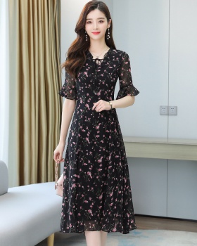 Floral slim dress long sleeve temperament long dress