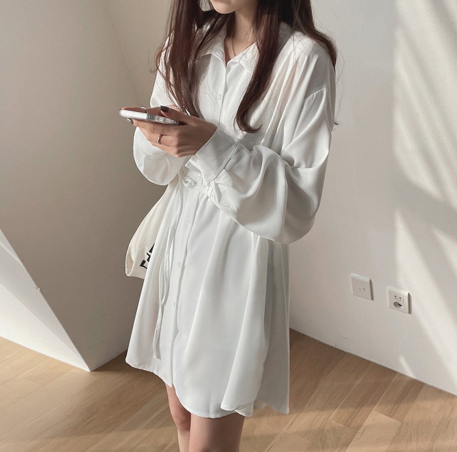 Korean style temperament frenum shirt simple all-match dress