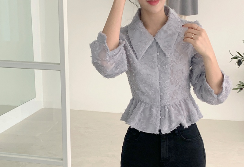 Korean style feather elegant short chiffon shirt