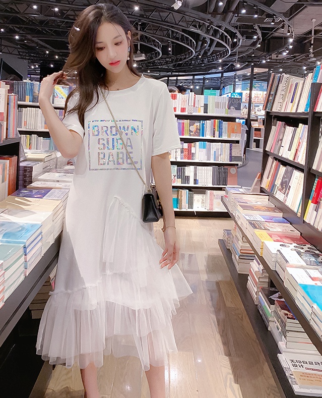 Summer gauze T-shirt short sleeve splice dress for women