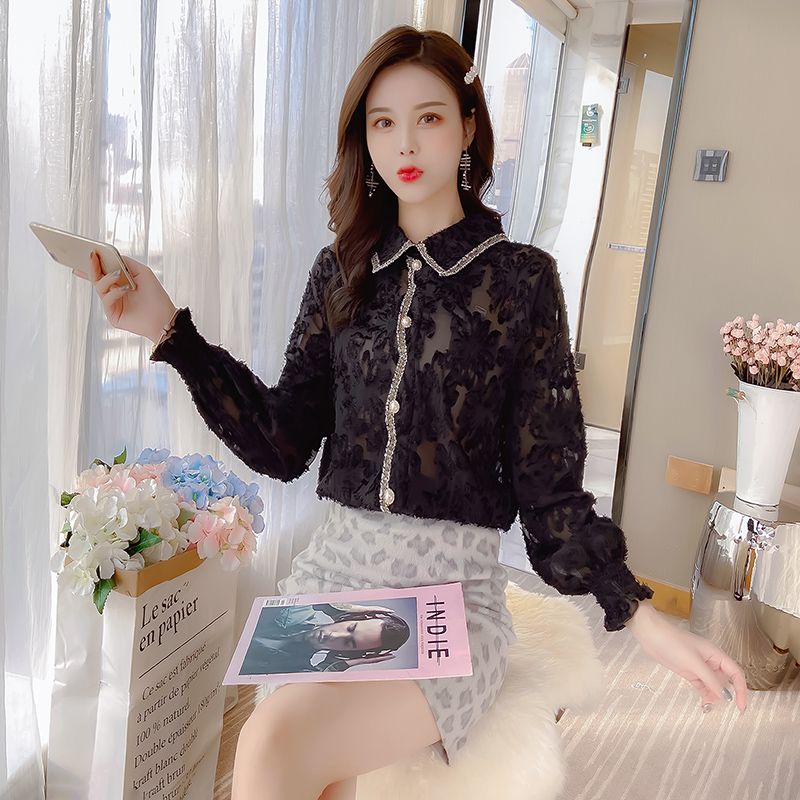 Single-breasted spring tops lace shirts for women