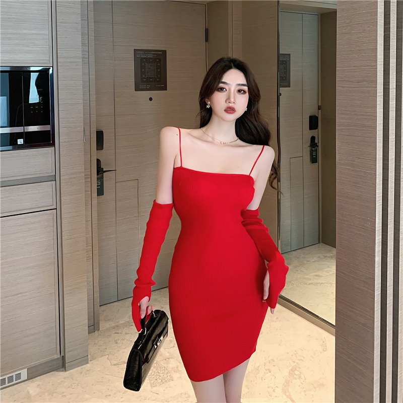 Slim personality sleeve sexy all-match package hip dress
