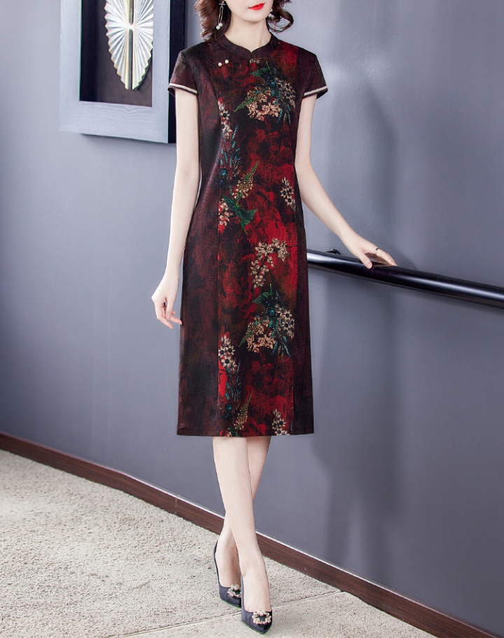 Middle-aged silk long dress real silk summer cheongsam