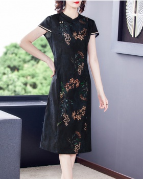 Middle-aged silk long dress real silk summer cheongsam
