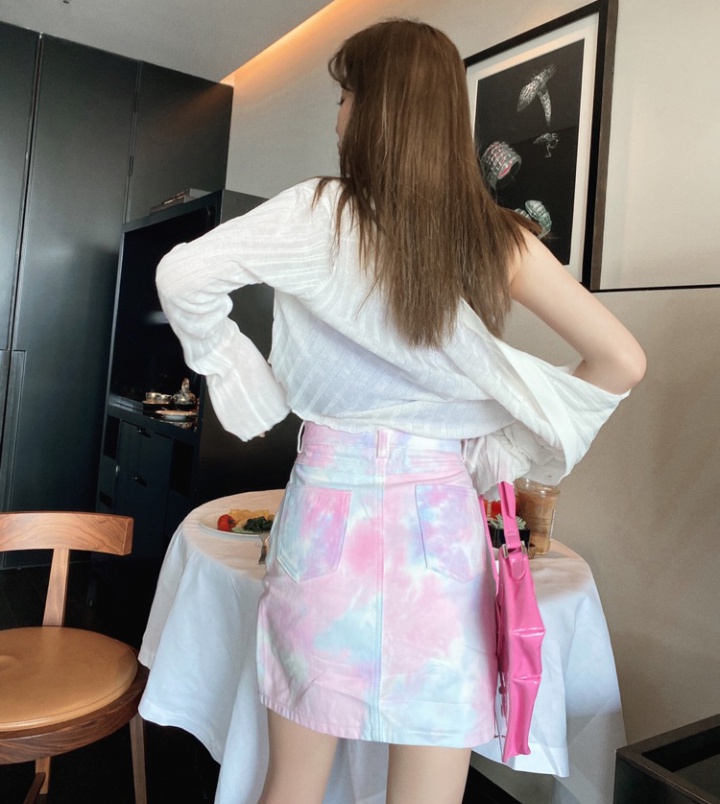 Tie dye denim skirt high waist short skirt
