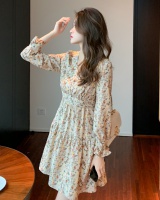 Spring floral long dress slim pinched waist dress for women