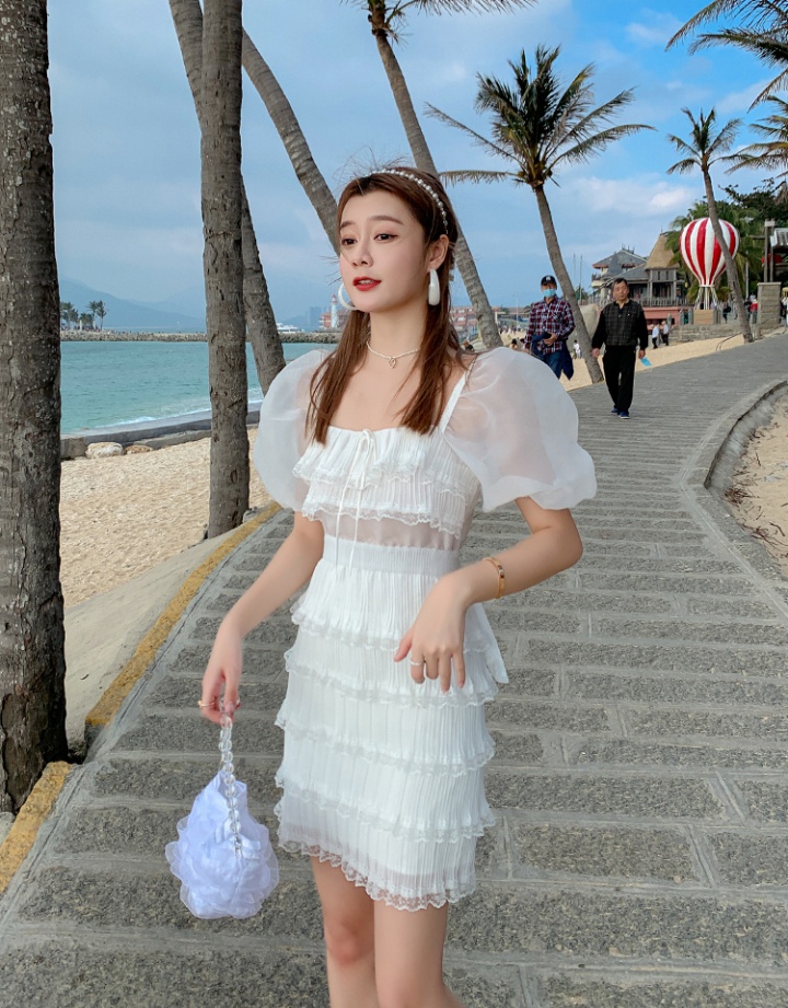 Cake halter gauze dress seaside lady vacation beach dress