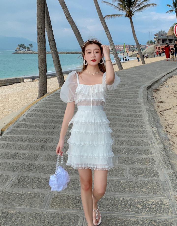 Cake halter gauze dress seaside lady vacation beach dress