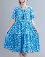 Summer printing drawstring V-neck slim dress for women