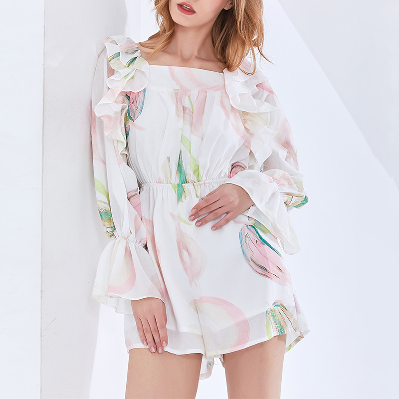 Integrated chiffon printing and dyeing leotard for women