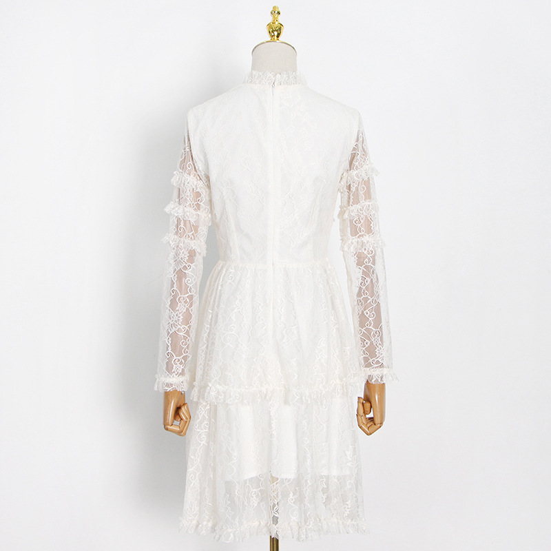 Short embroidery high waist splice temperament catwalk dress